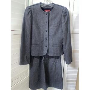 VTG 90s Sasson Skirt Suit Blazer Gray Size Small 5/6 Paris New York Wool Blend